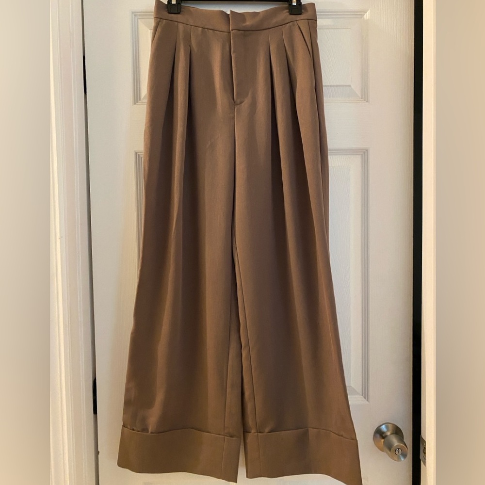 Tan Wide Leg Pants with Elegant Flow
